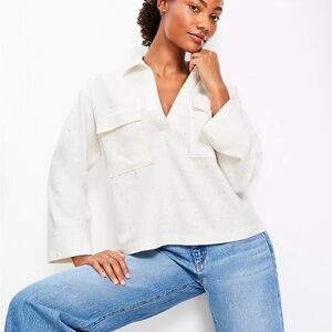 LOFT Petite Flecked V-Neck Pocket Popover